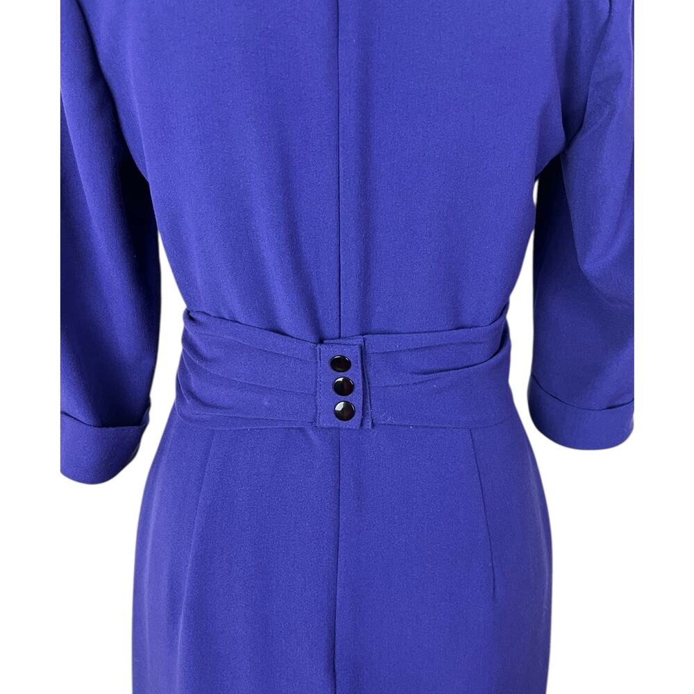 Black Halo Sheath Dress Wrap Snap Belt Half Sleeve Back Zip Career Work Size 6 - Picture 5 of 9